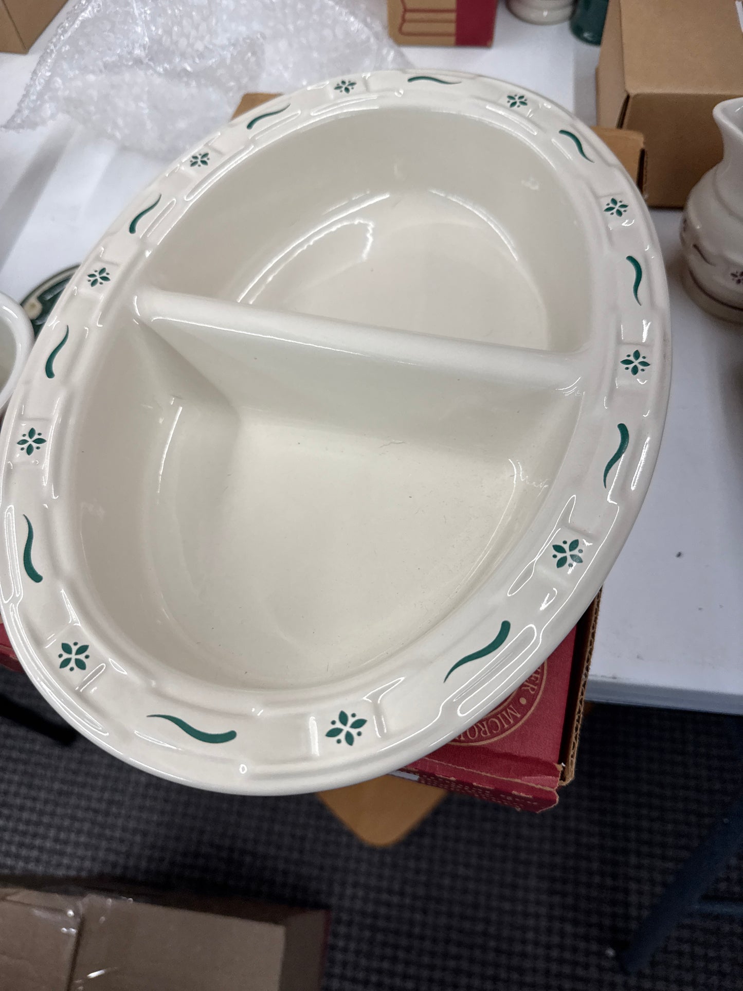 Longaberger divided serving dish / platter in heritage green