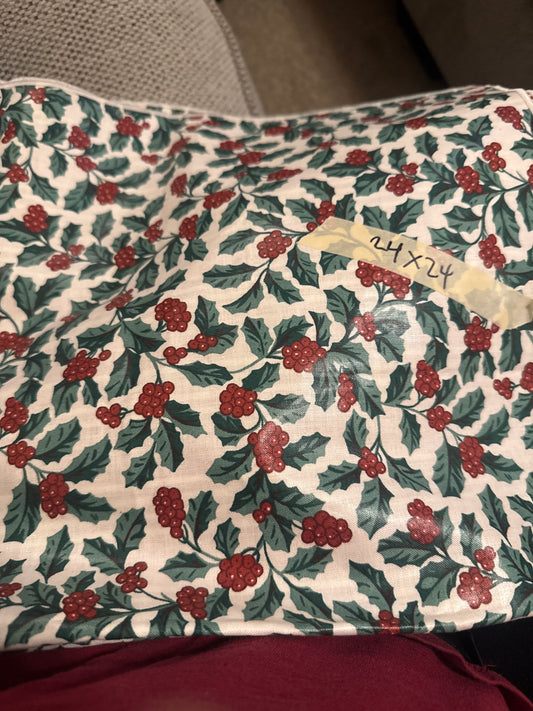 Longaberger 24” by 24” Reversible Fabric Square in holly/red berrystripe