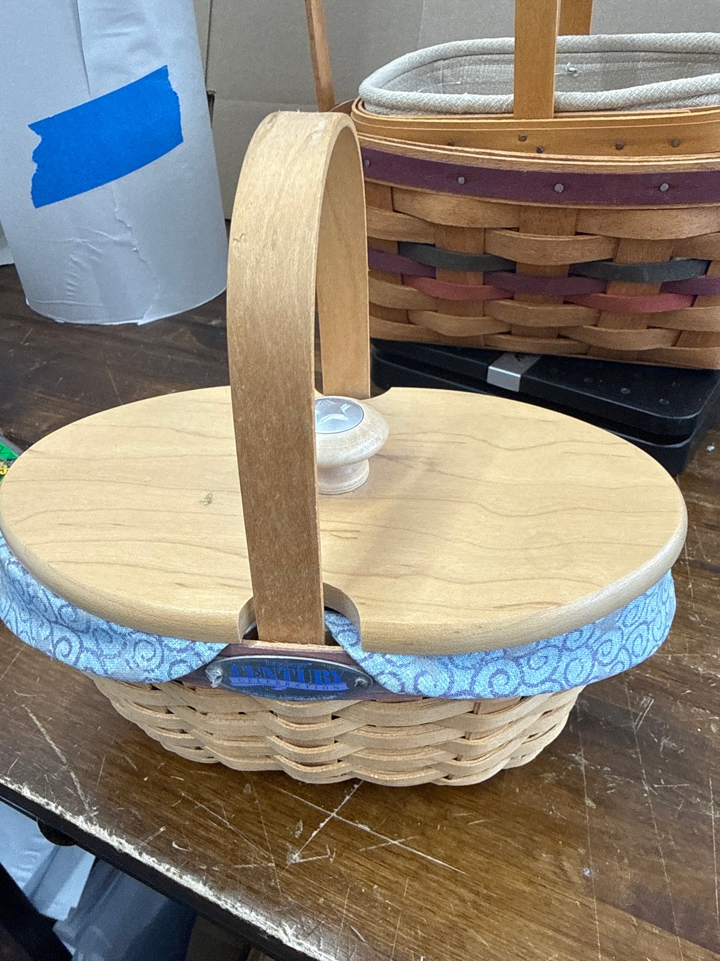 Longaberger century celebration hostess appreciation basket with lid, liner, protector, and tie on