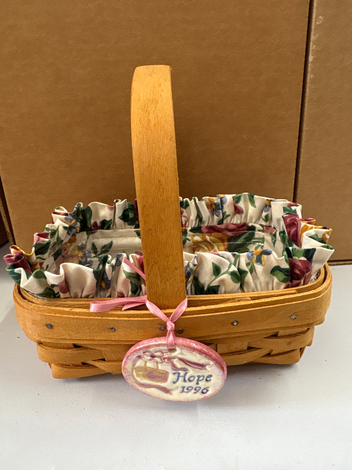 Longaberger 1996 Horizon of Hope Basket with Liner, Protector and Carol Berry Tie On