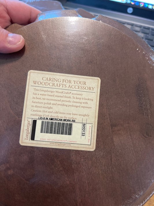 Longaberger 8”American work lid in rich brown