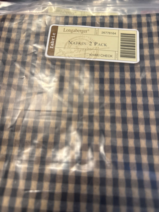 Longaberger set of 2 napkins in khaki check