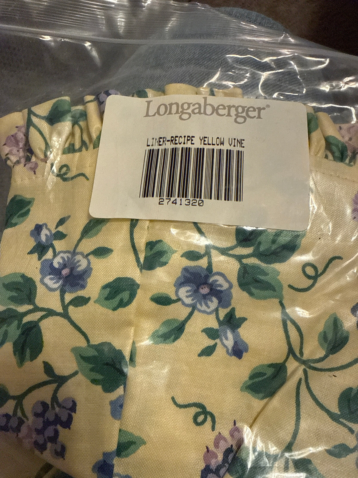 Longaberger recipe liner in yellow vine