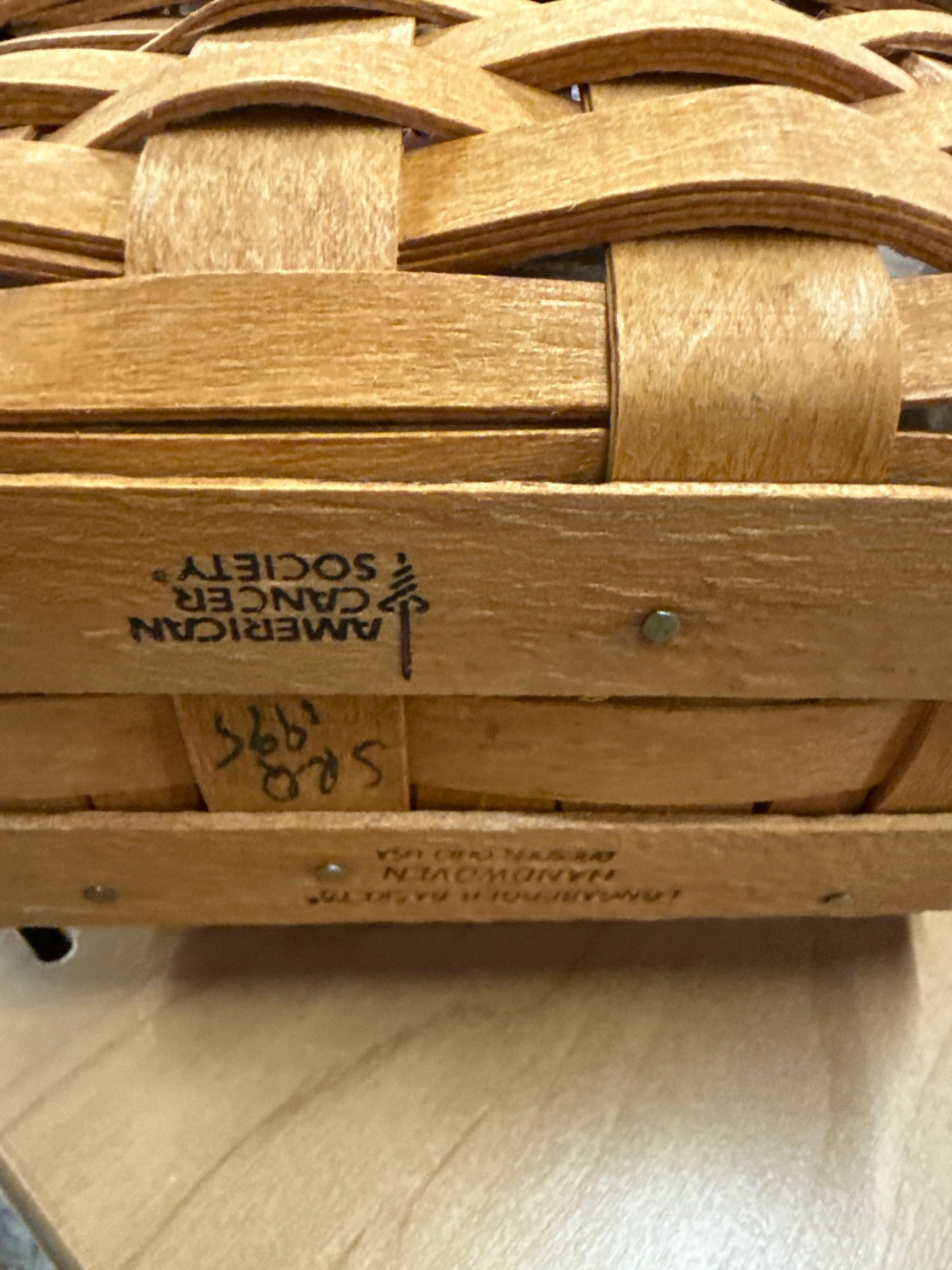 Longaberger 1995 horizon of hope basket with liner and protector
