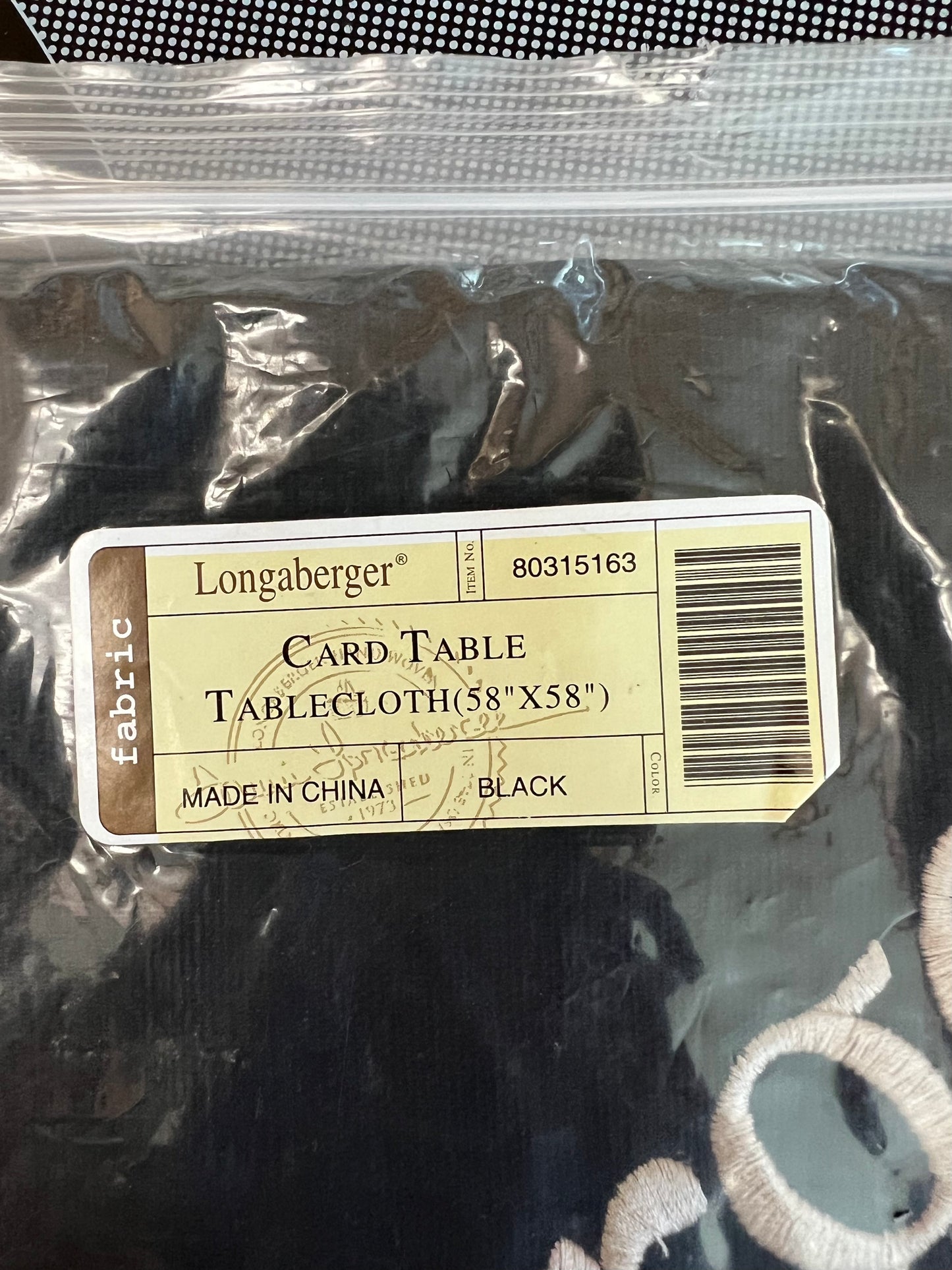 Longaberger card table tablecloth in black