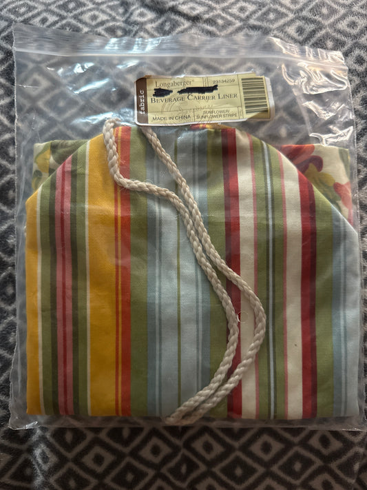 Longaberger beverage carrier liner in sunflower stripe