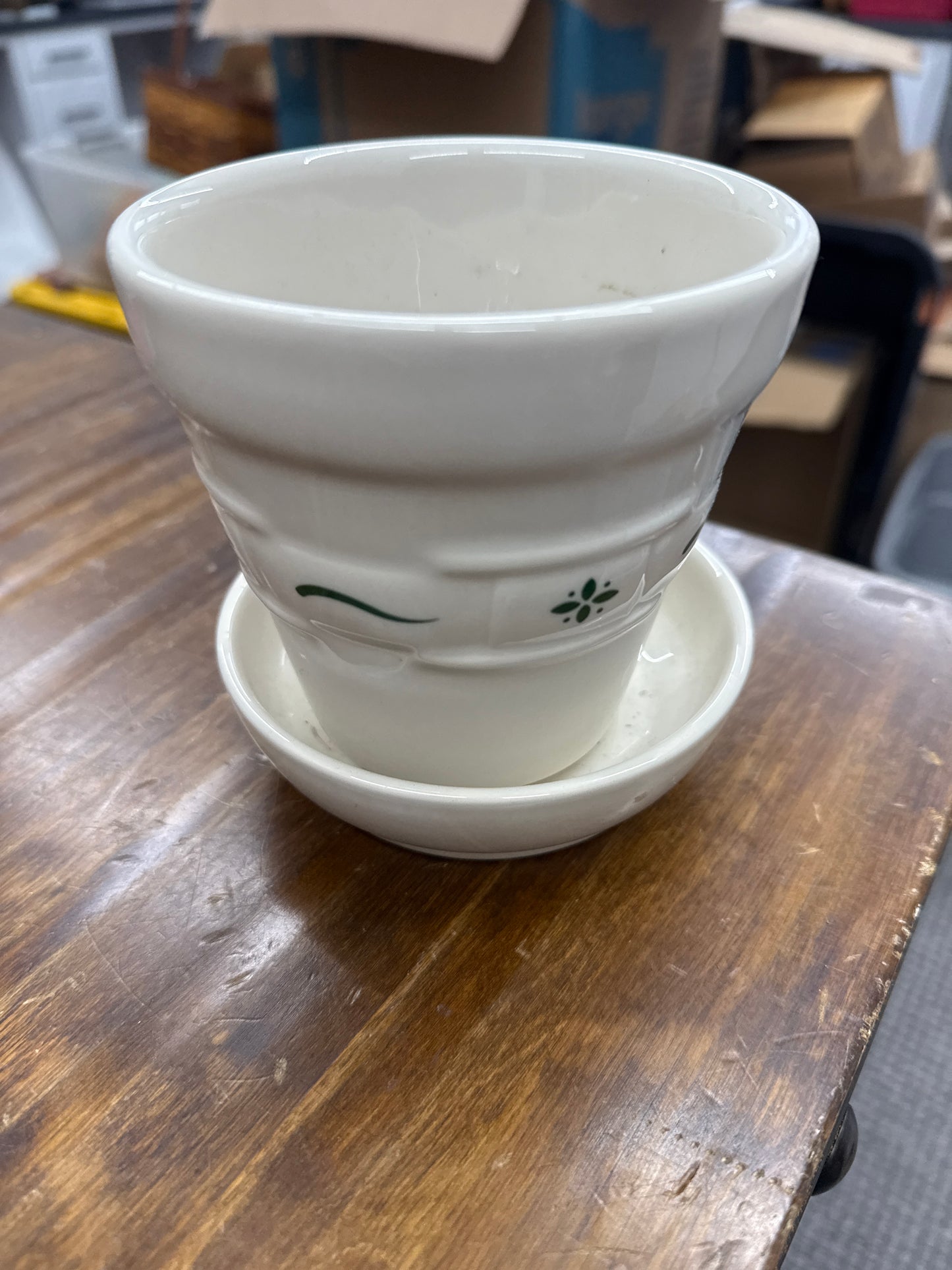 Longaberger medium flower pot in heritage green