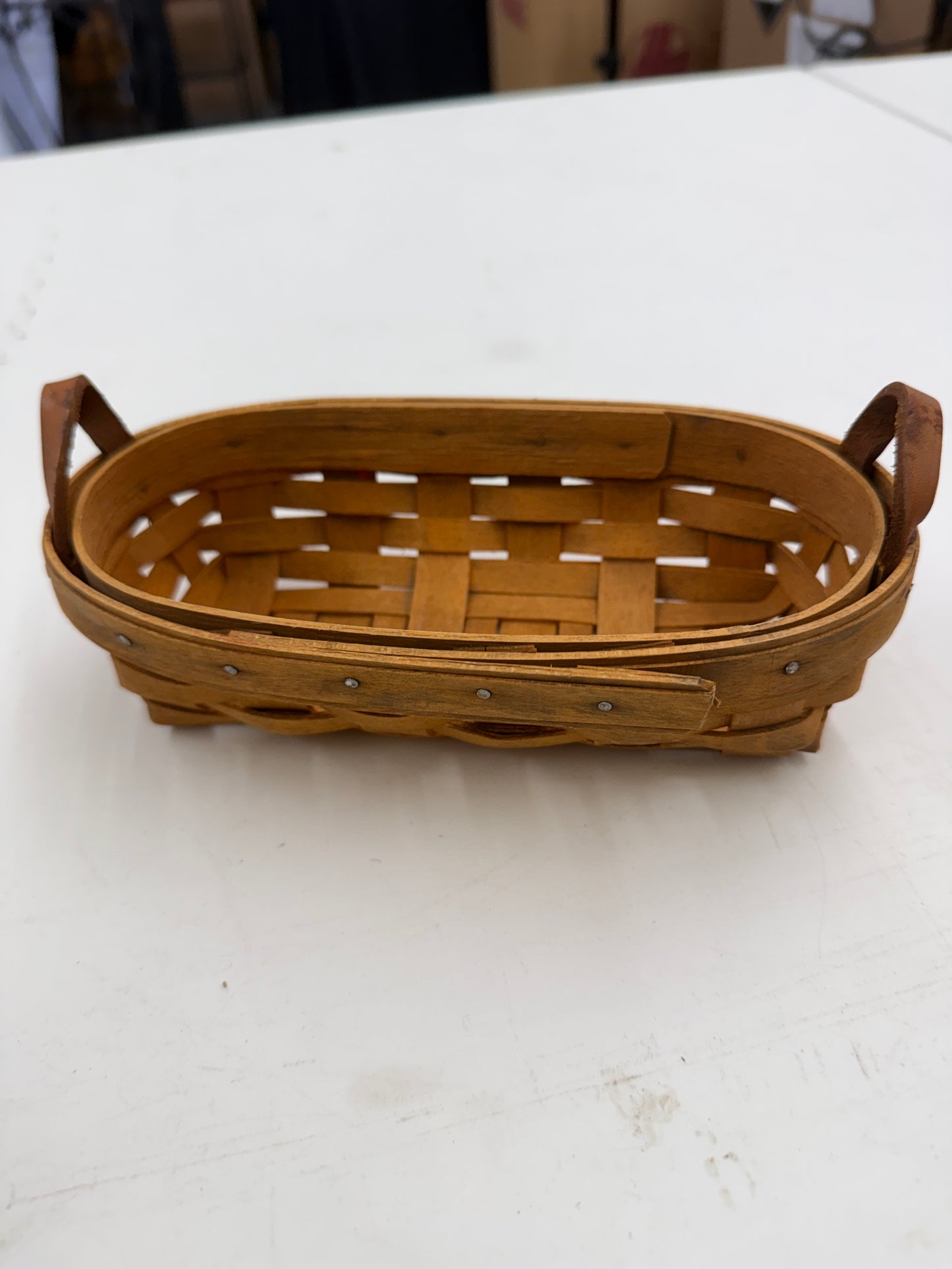 Longaberger lavender basket-handles are stiff