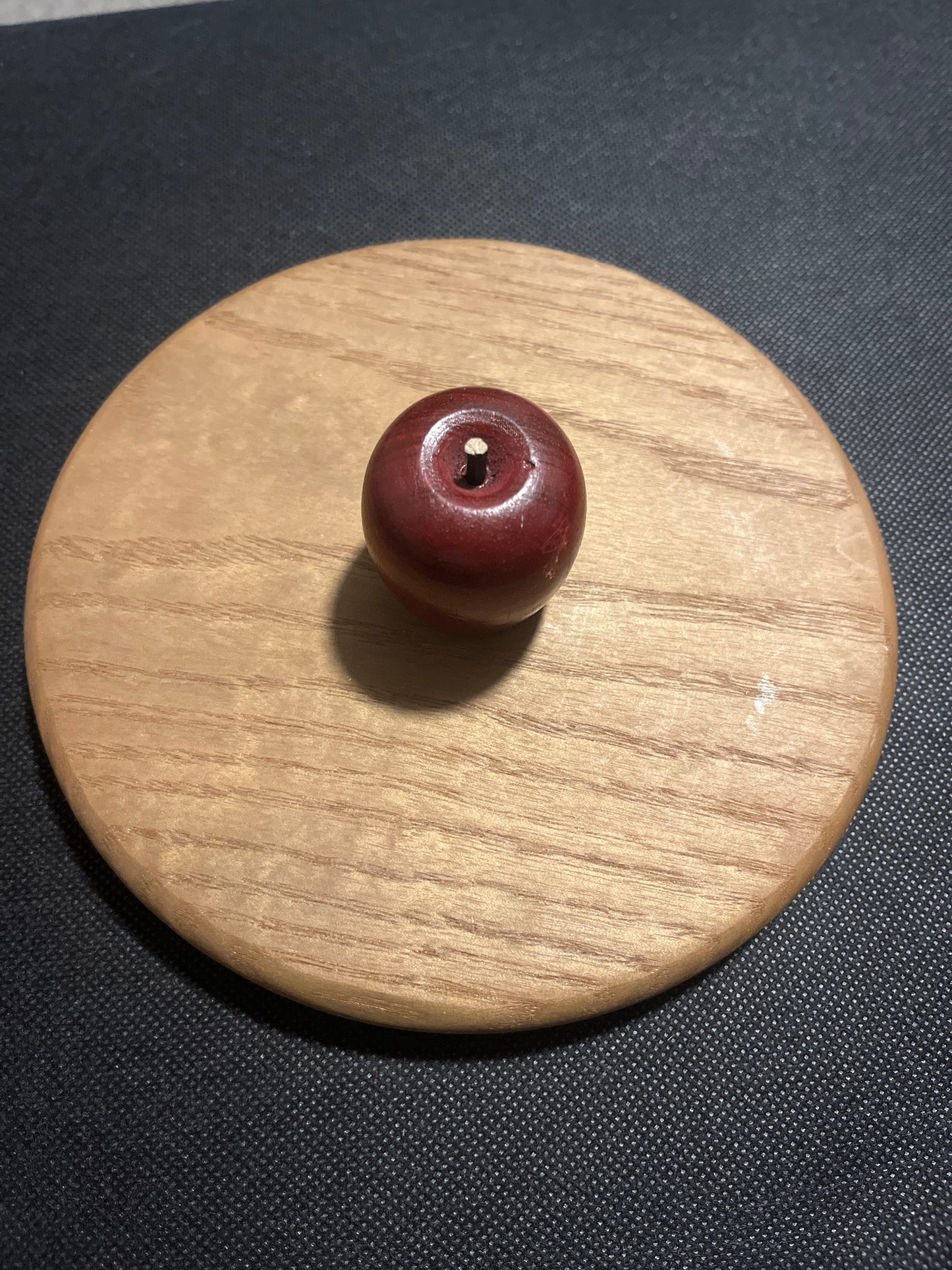 K.S Lanam 6.5” round wooden lid - apple knob