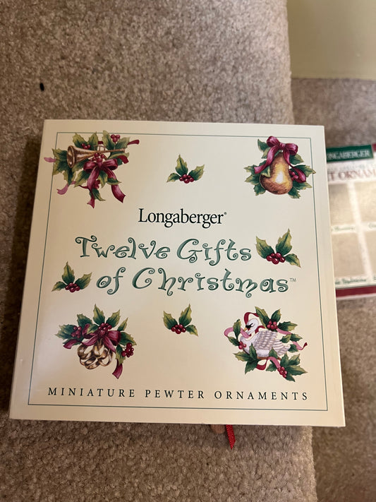 Longaberger pewter 12 days of Christmas ornaments set