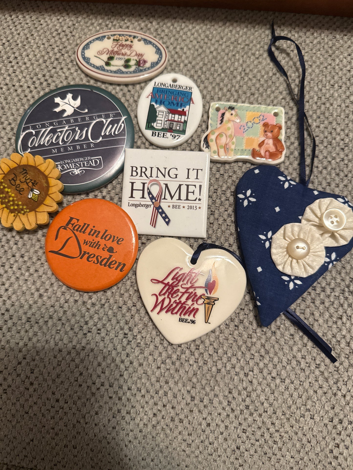 Longaberger and homestead Pins and tie ons sold as a lot