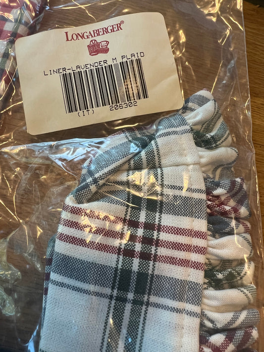 Longaberger lavender basket liner in market day plaid