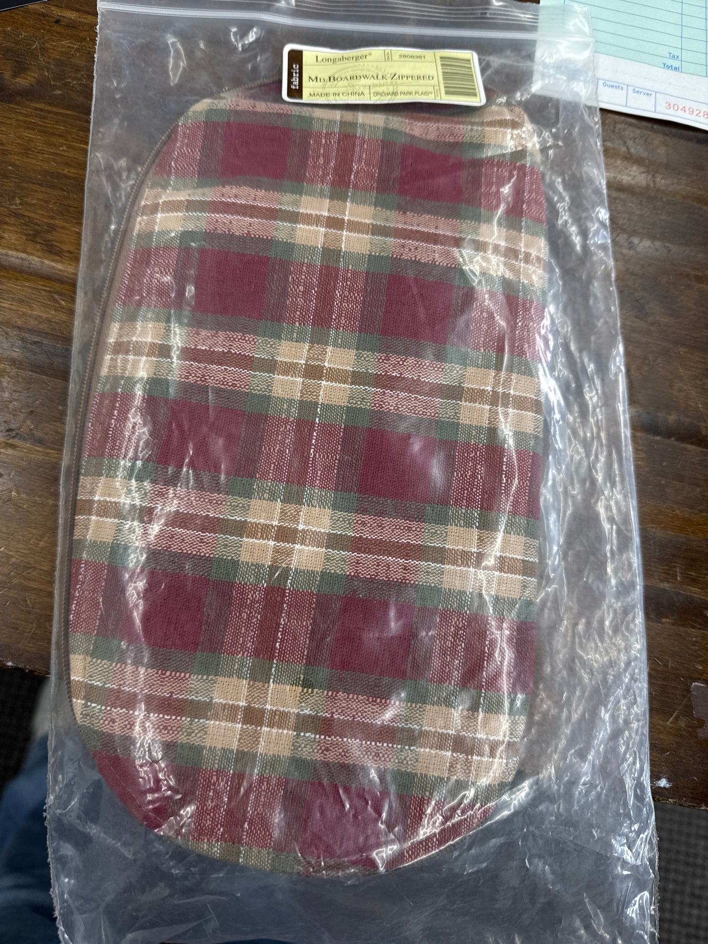 Longaberger medium boardwalk zippered liner in orchard park plaid