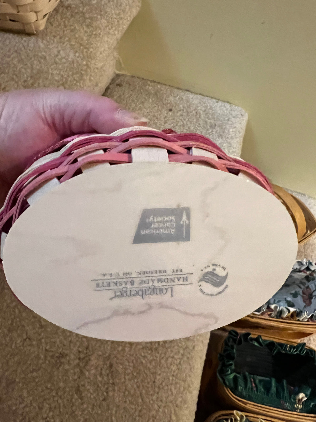Longaberger 2011 horizon of hope basket with liner, protector & lid & tie on