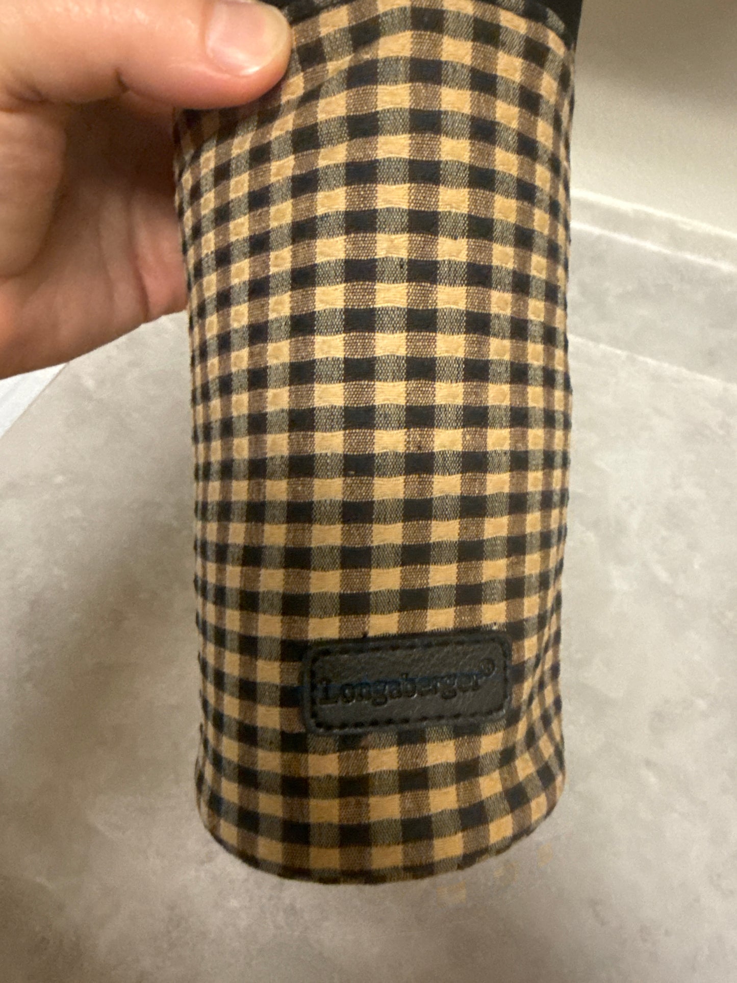 Longaberger water bottle holder in khaki check