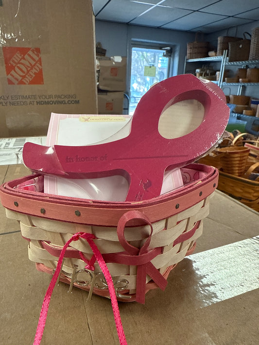 Longaberger horizon of hope basket with tie on, notepad, and wooden craft symbol