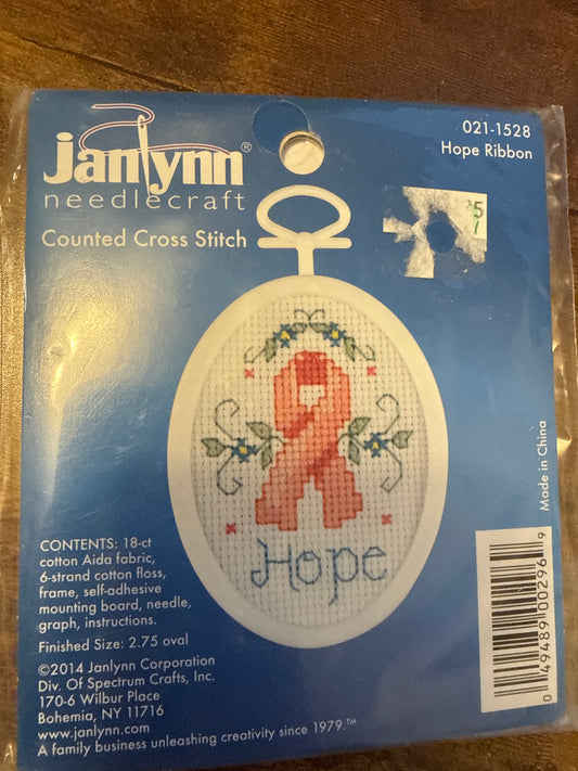 Hope ribbon cross stitch kit