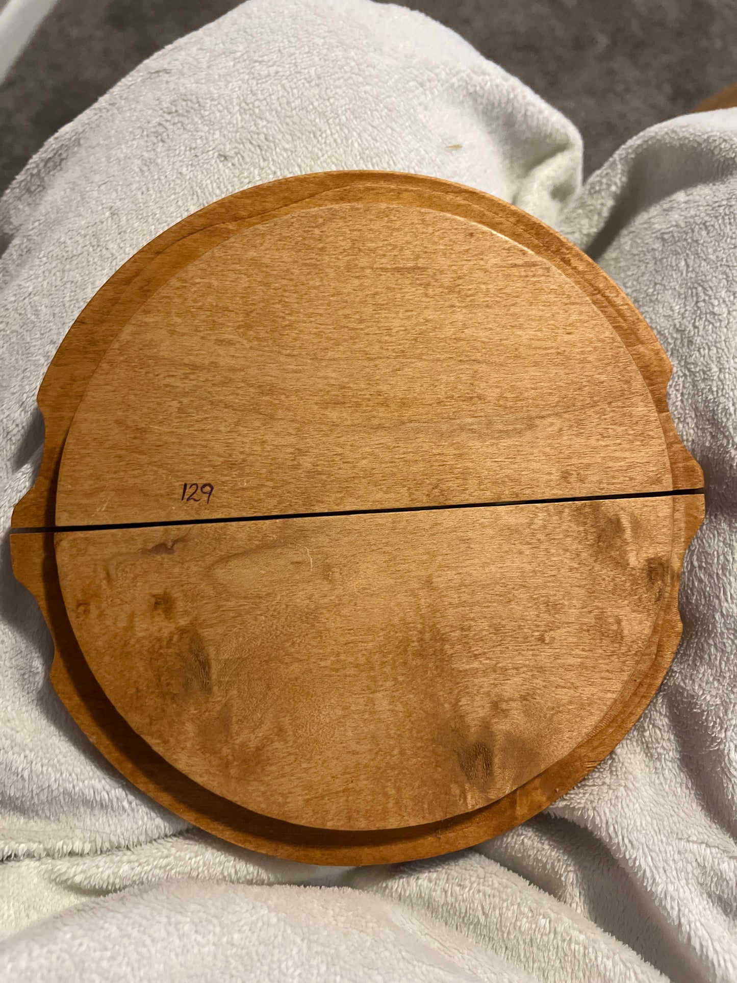 Wooden 7.5” round lid — purple flower design & knob