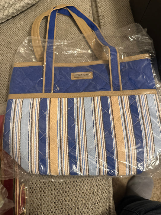 Longaberger tote in cabana blue stripe