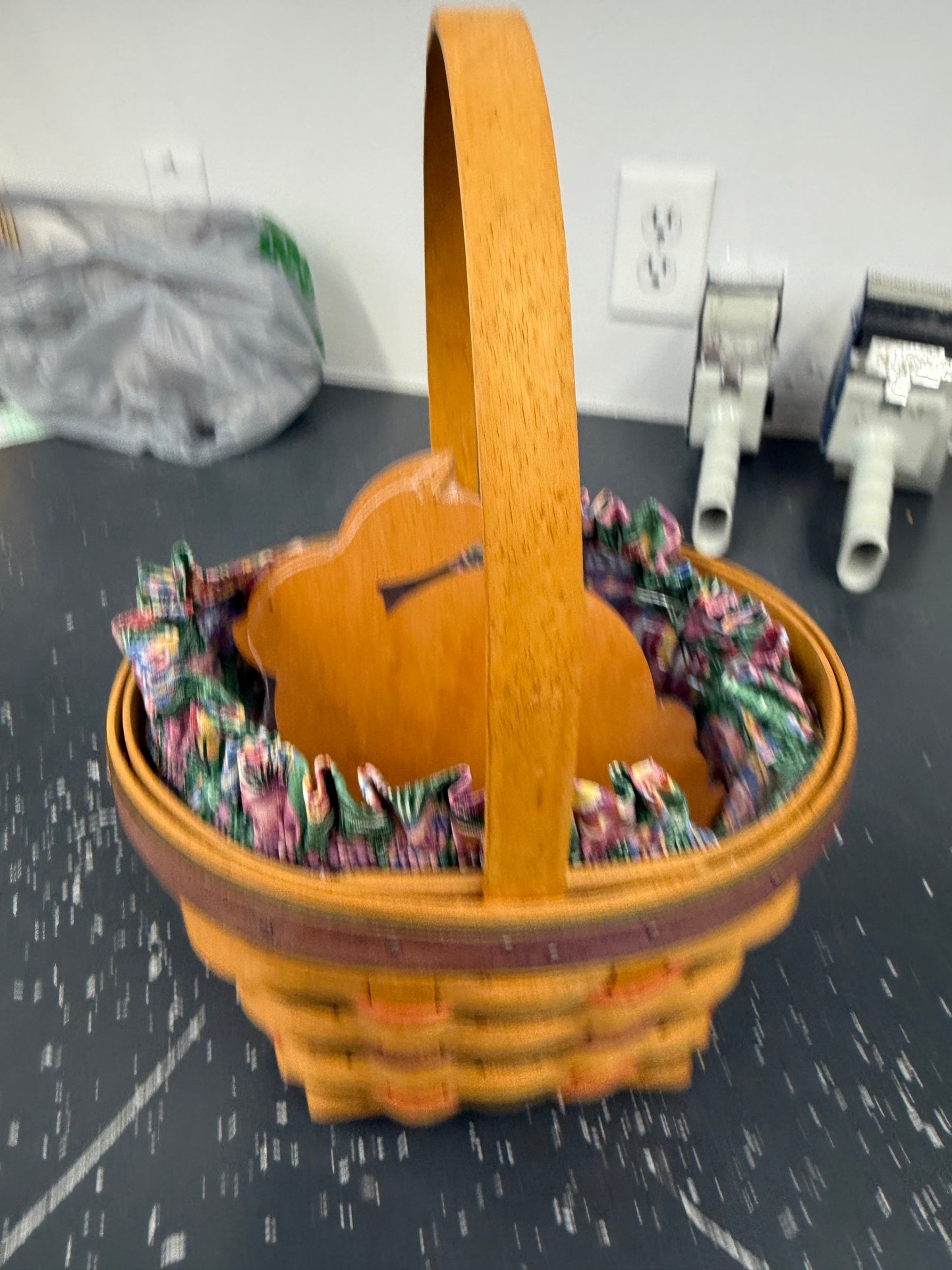 Longaberger 1996 Easter basket with liner, protector and bunny divider (protector needs cleaned)