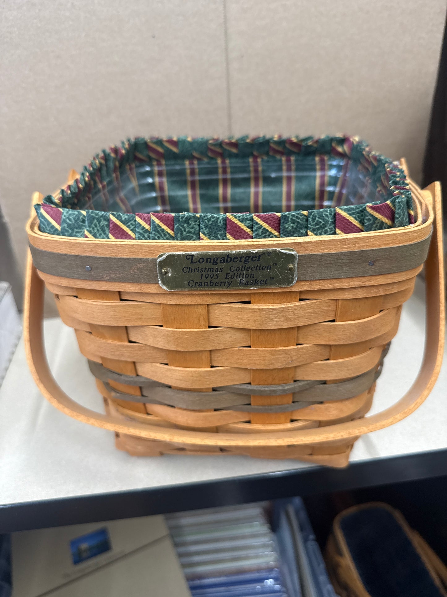 Longaberger cranberry basket with liner and protector
