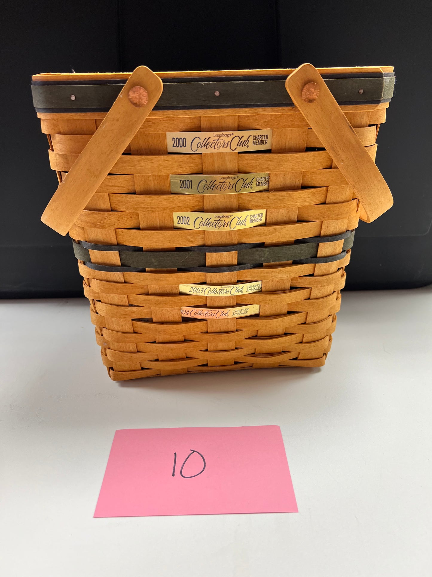 Longaberger Collectors Club Membership Basket 1996 Charter Member with Liner, Protector and Tie On