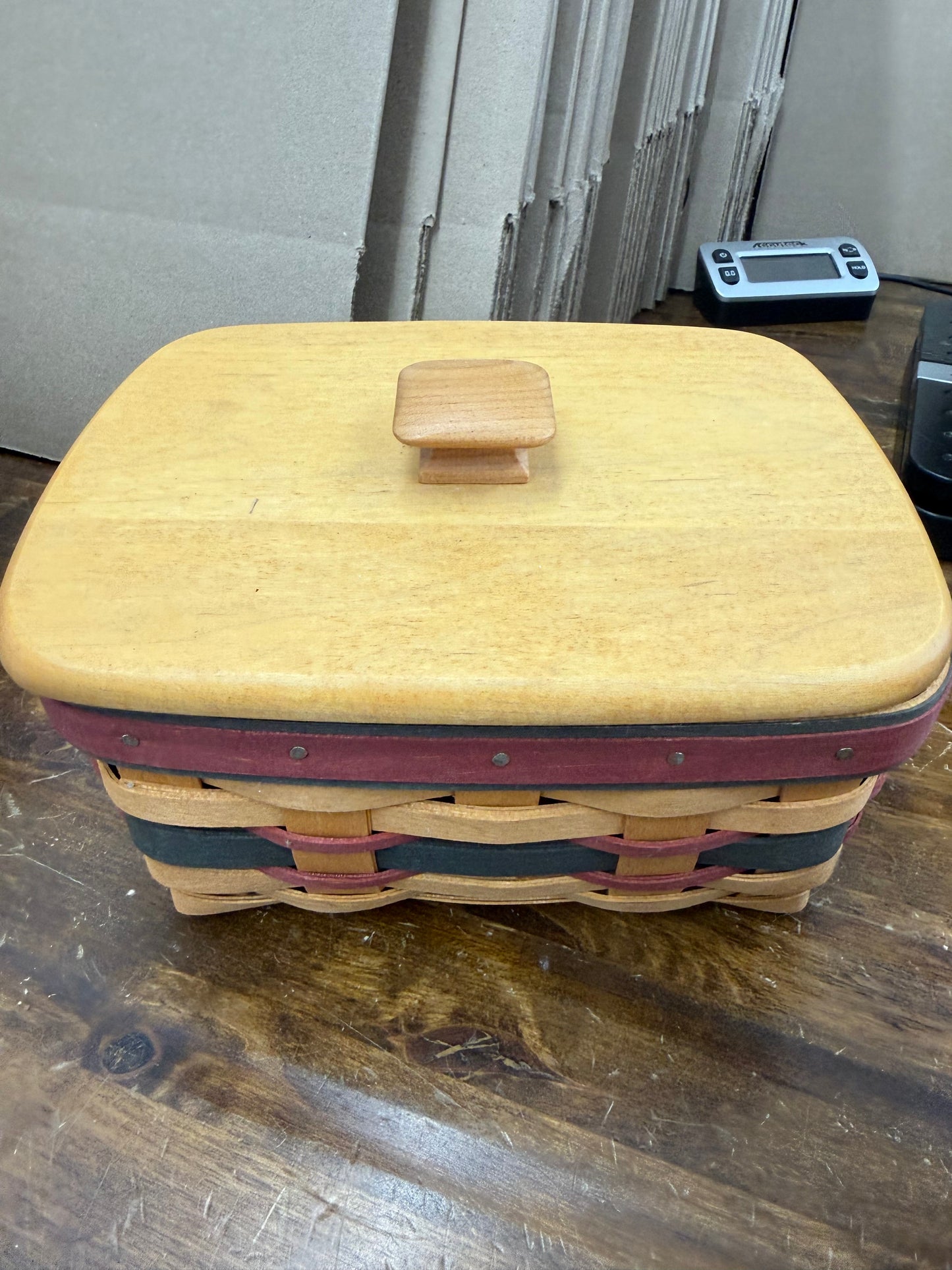 Longaberger Father’s Day address basket with lid, liner, protector, and address cards