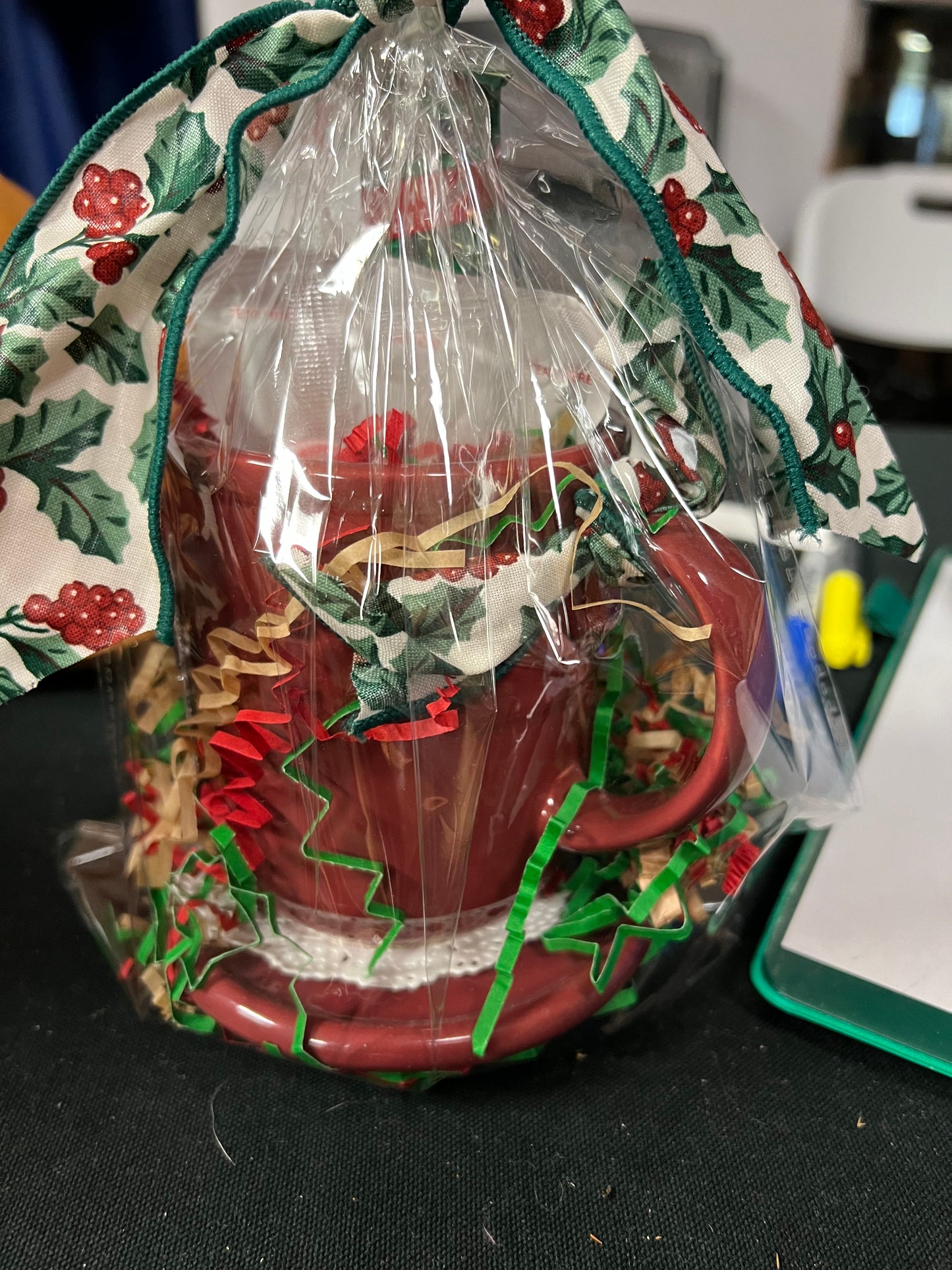 Longaberger holiday gift set. Coffee mug in paprika and coaster with “goodies”