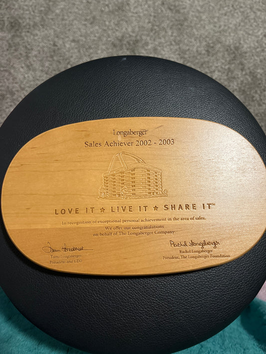 Longaberger Sales Achiever 2002-2003 lid
