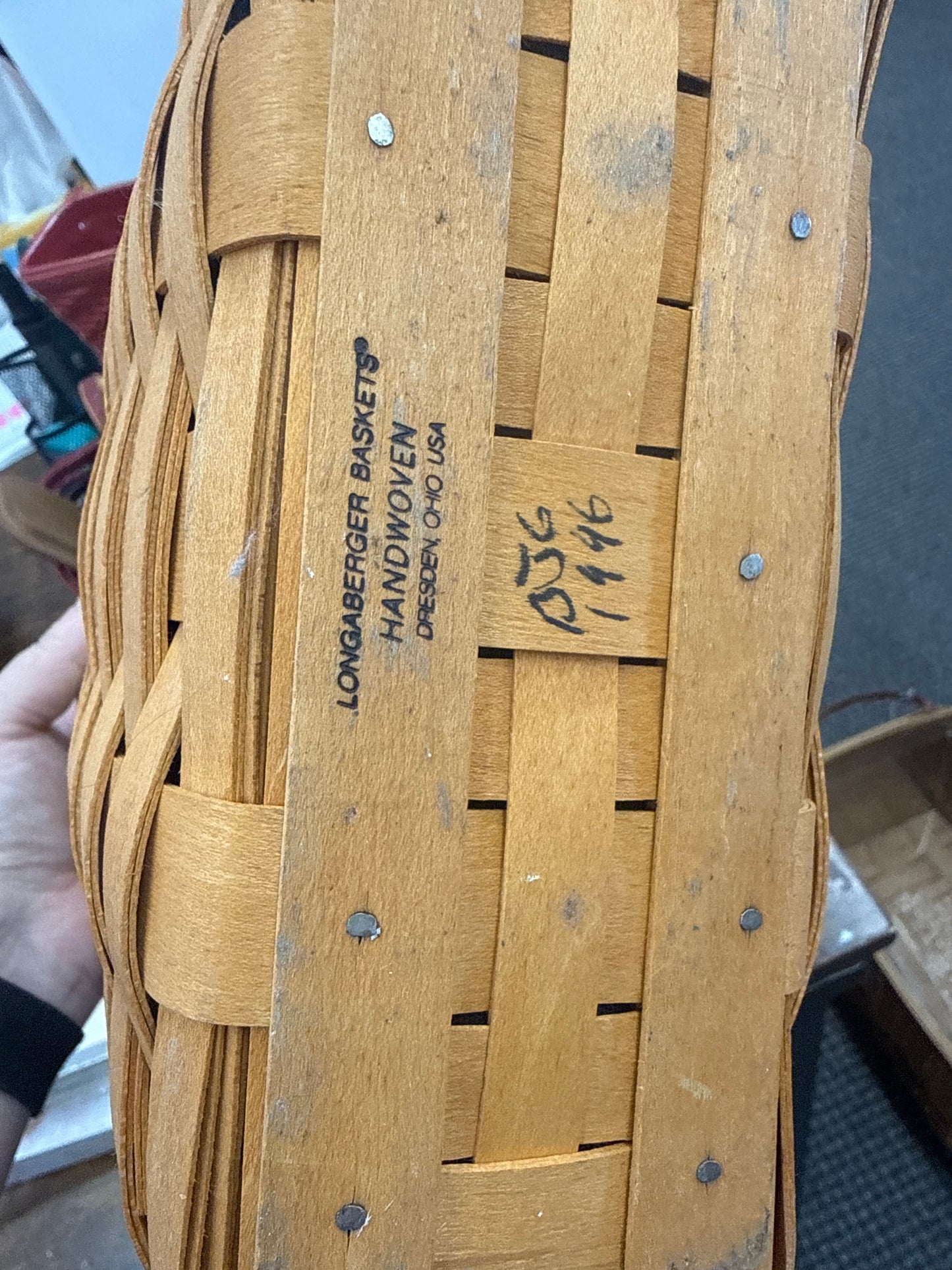 Longaberger 1996 charter member basket with liner, protector, and handle gripper (basket is a little dusty)