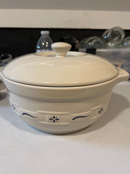 Longaberger large covered casserole dish in classic blue