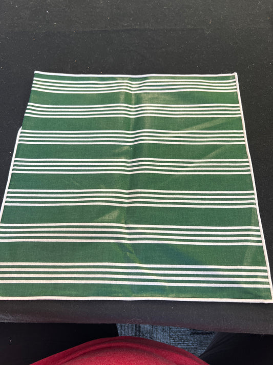 Longaberger 12 x 12 fabric square in hunter green stripe and traditional holly