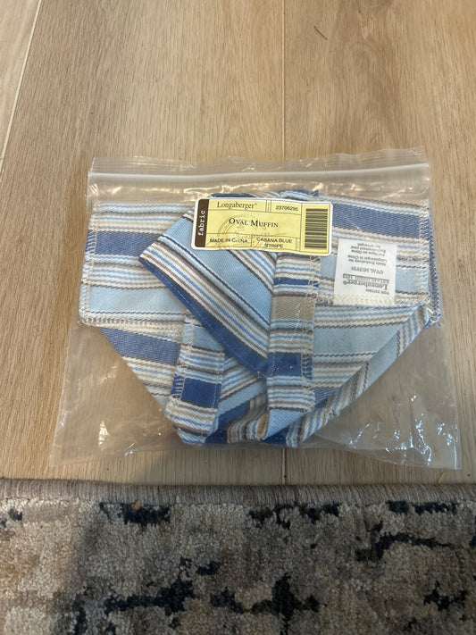 Longaberger oval muffin liner in cabana blue stripe