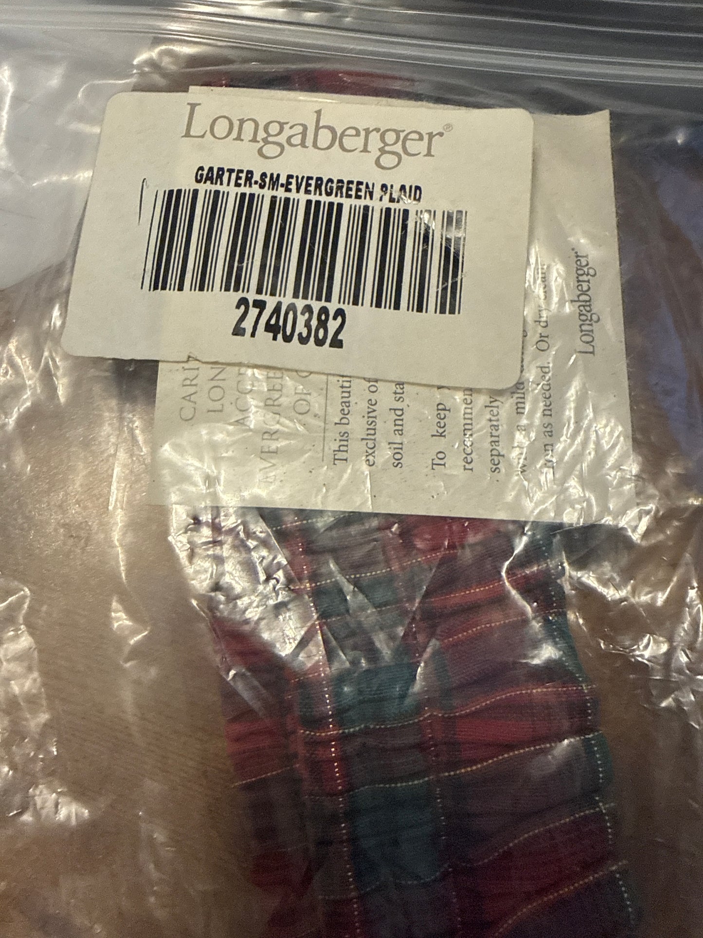 Longaberger small garter in evergreen plaid