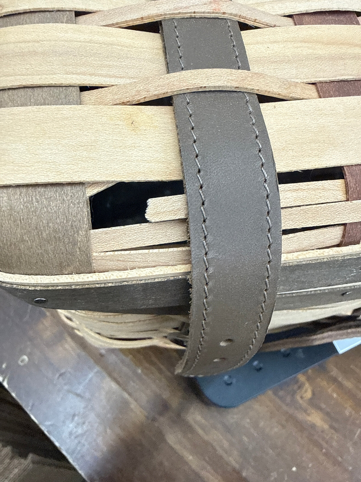Longaberger collector’s club trunk basket with protector-has splint break in corner as shown