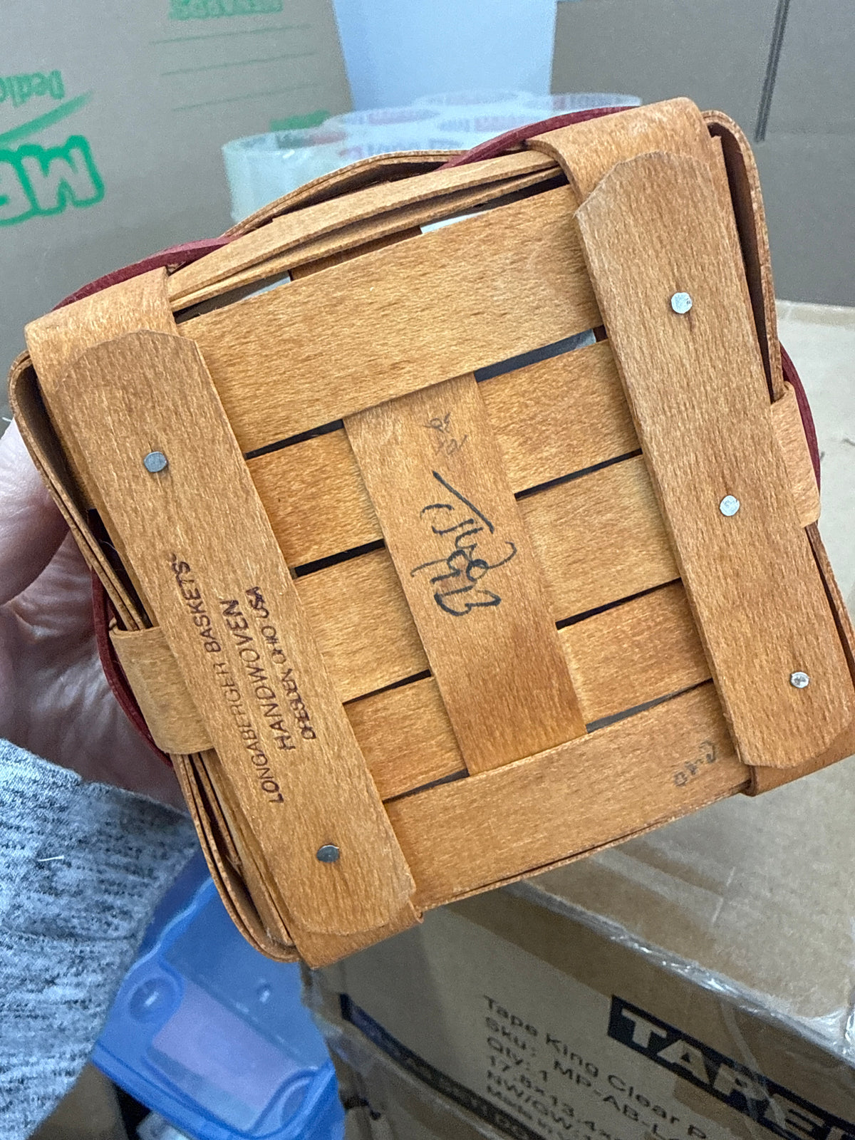 Longaberger sweetheart basket with liner, protector, and tie on