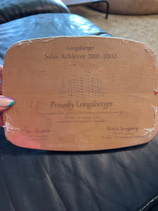 Longaberger sales achiever 2001-2002 lid