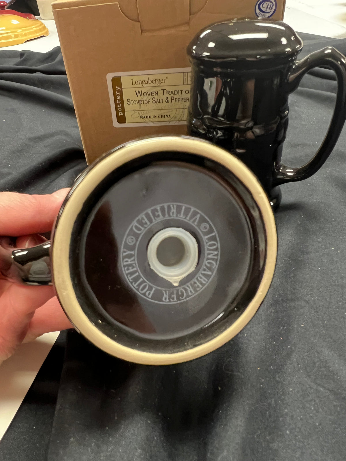 Longaberger stovetop salt & pepper shakers in Ebony