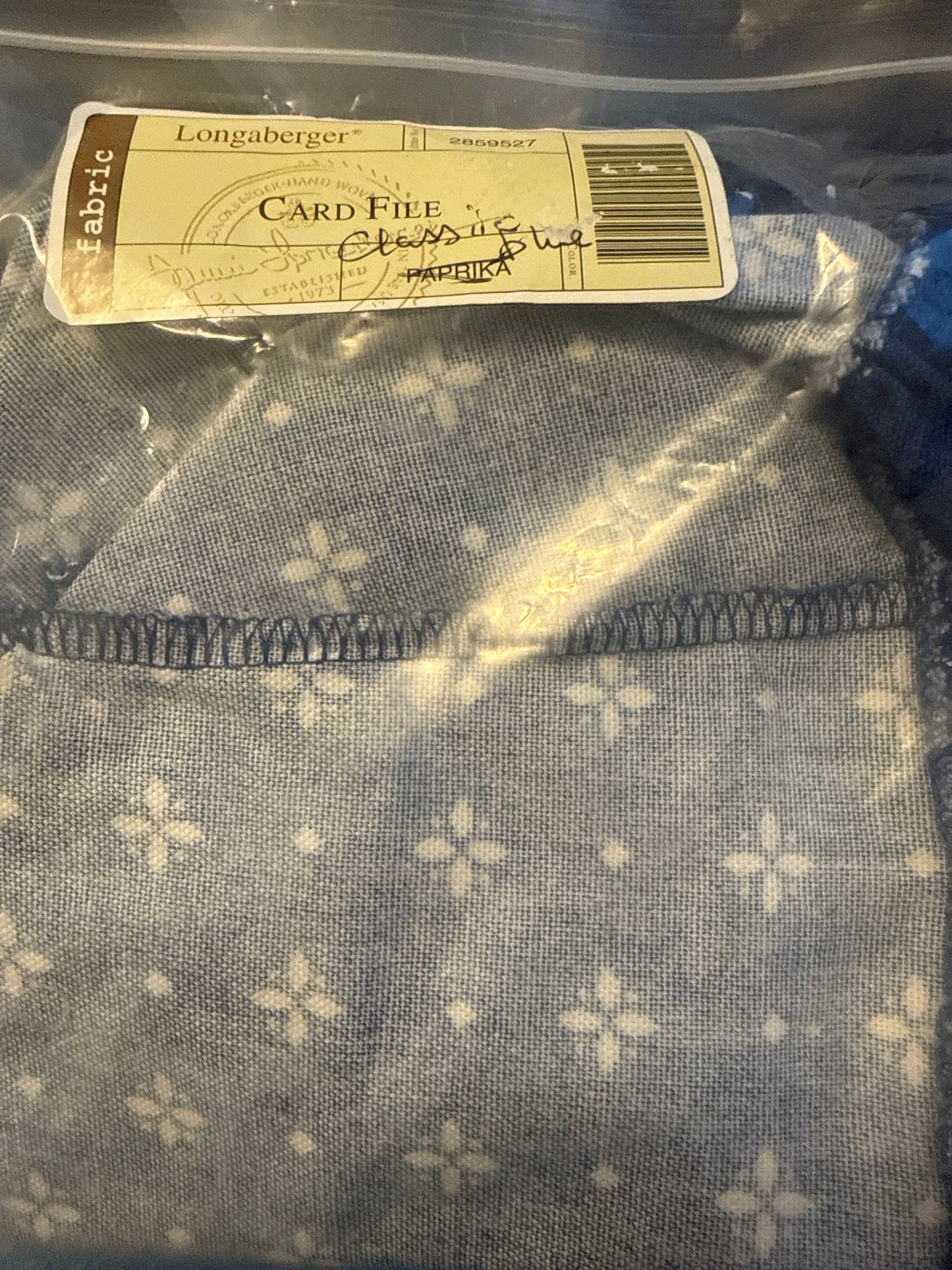Longaberger card file liner in classic blue