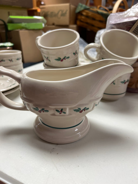 Longaberger gravy boat in traditional holly