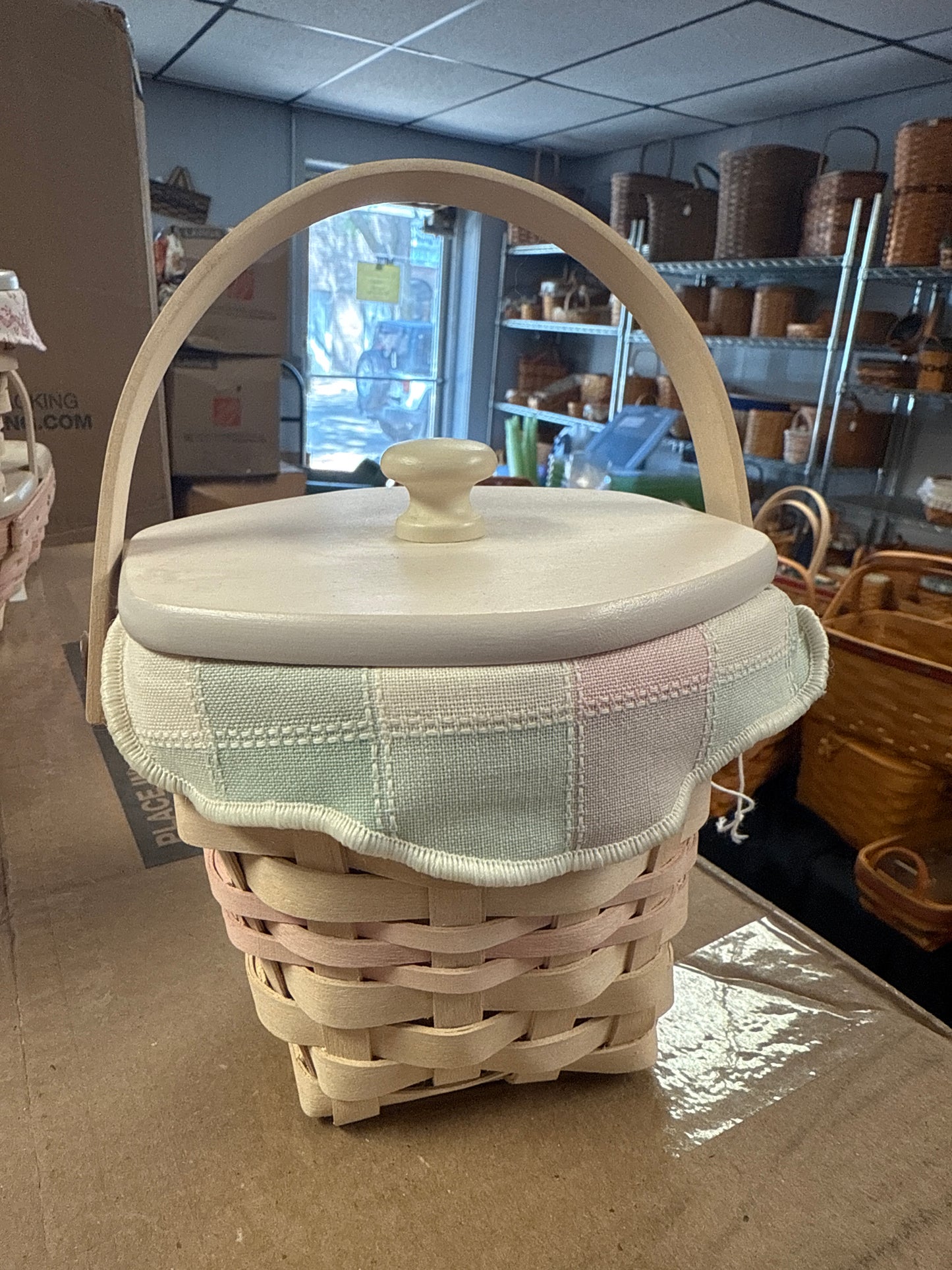 Longaberger 2001 horizon of hope basket with liner, protector, and lid