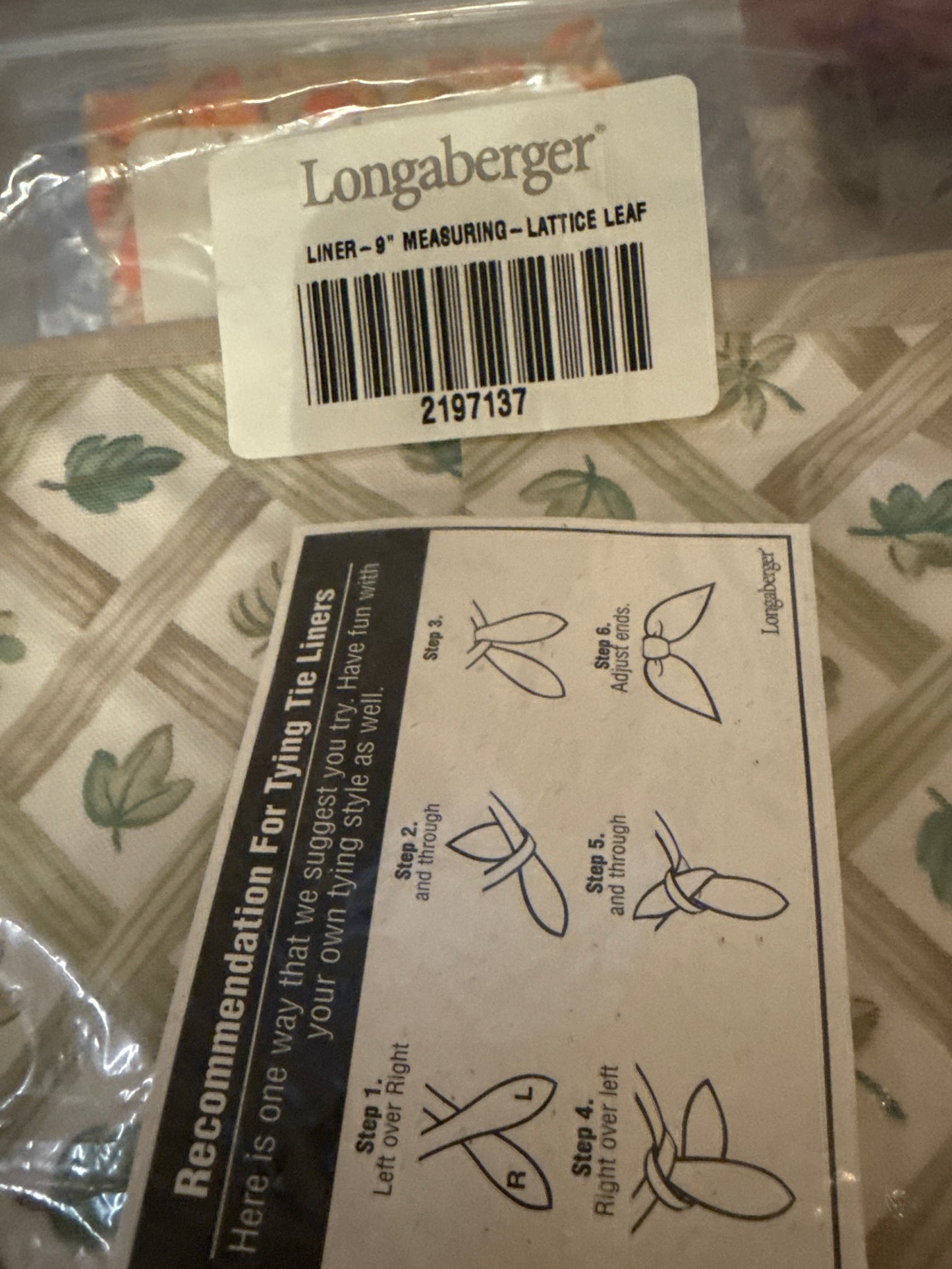 Longaberger 9” measuring liner for lattice leaf