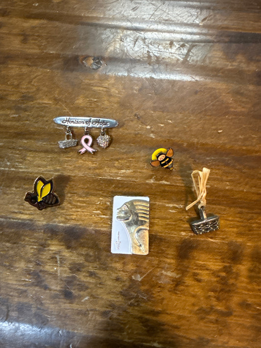 Longaberger/Homestead pins and a basket charm