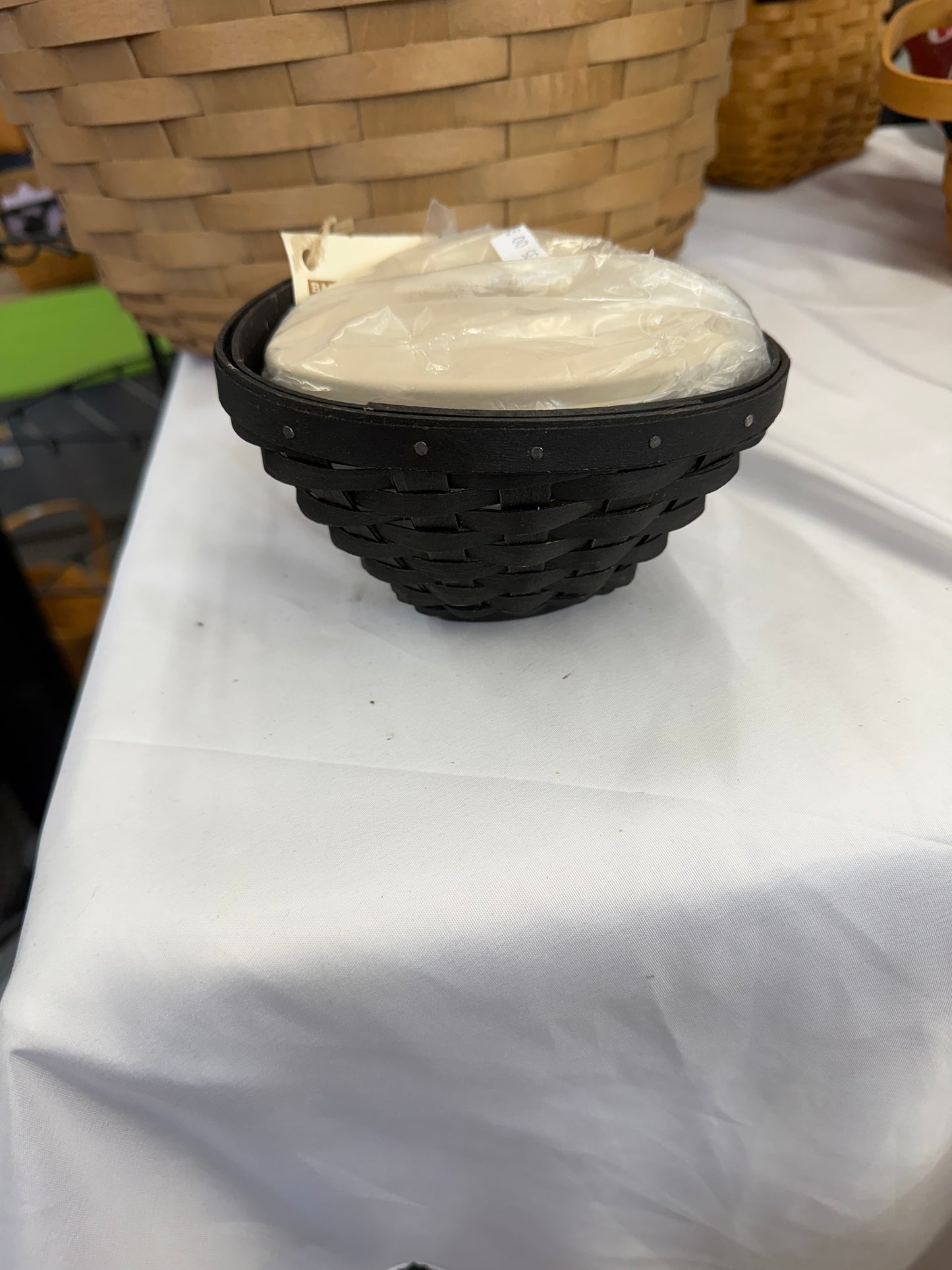 Longaberger small black triangle bowl with lidded hard protector