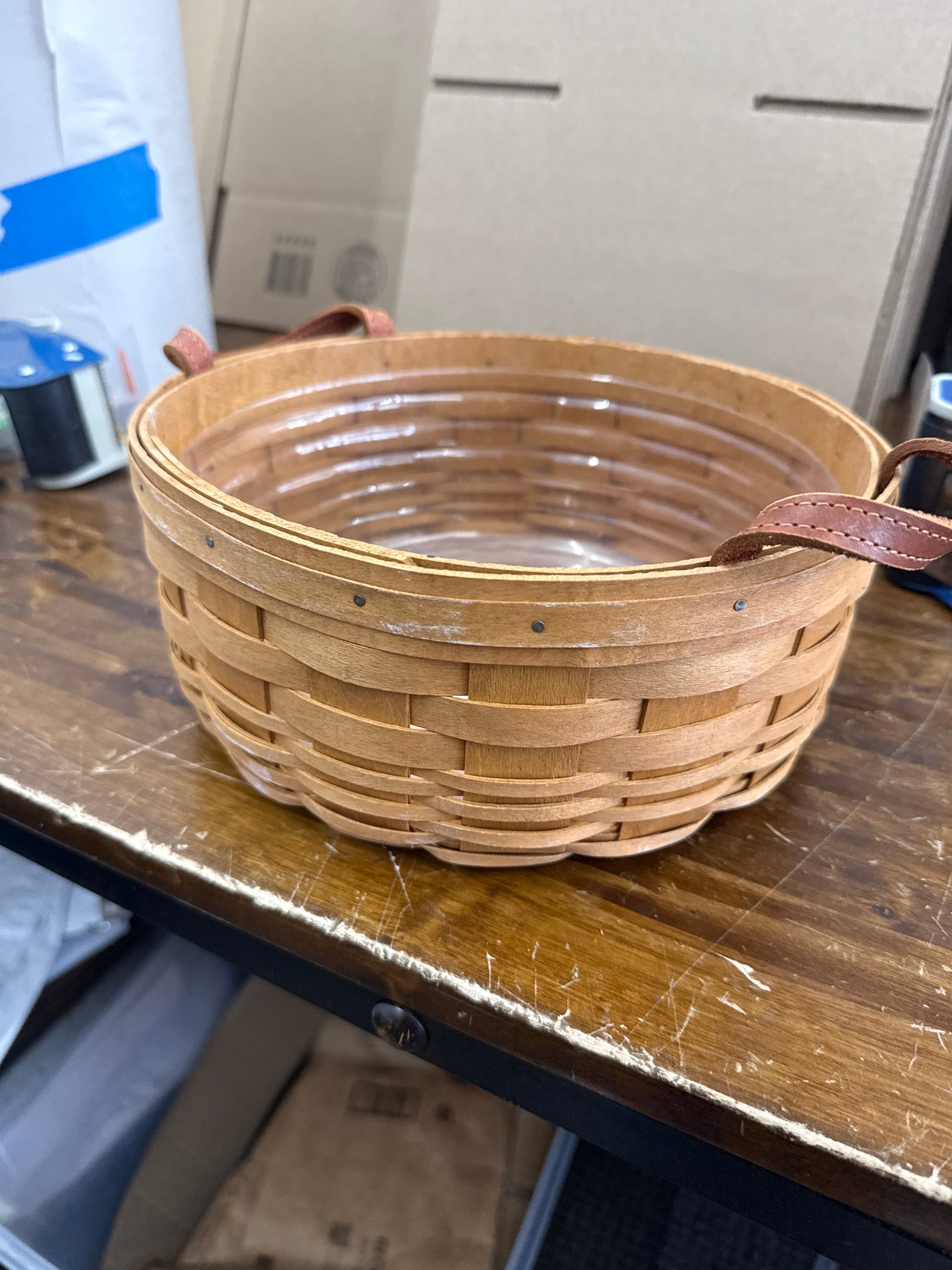 Longaberger darning basket with protector -had some rubbing in the frint