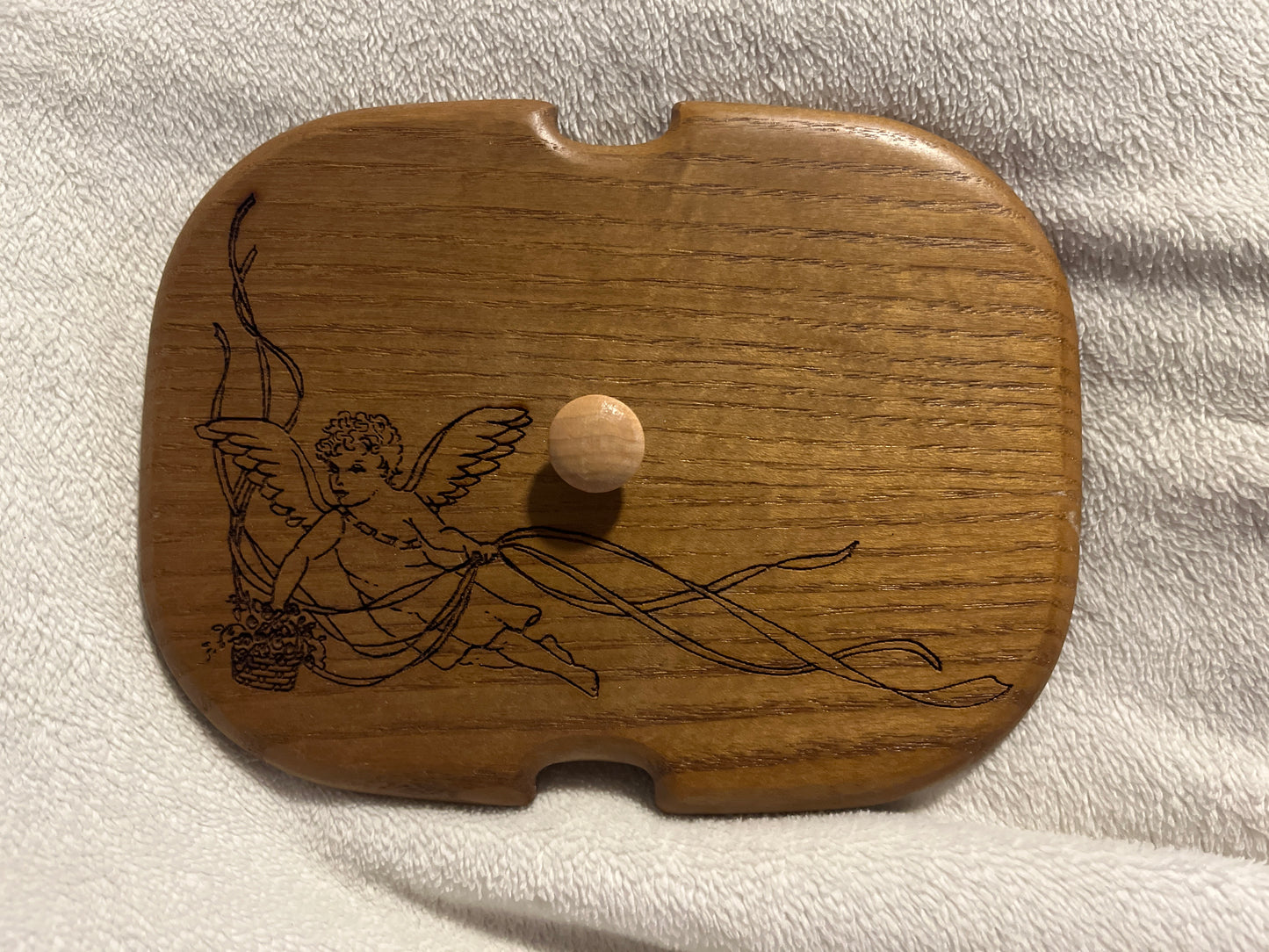K.S. Lanam 6.75”x5” wooden lid — cherub design
