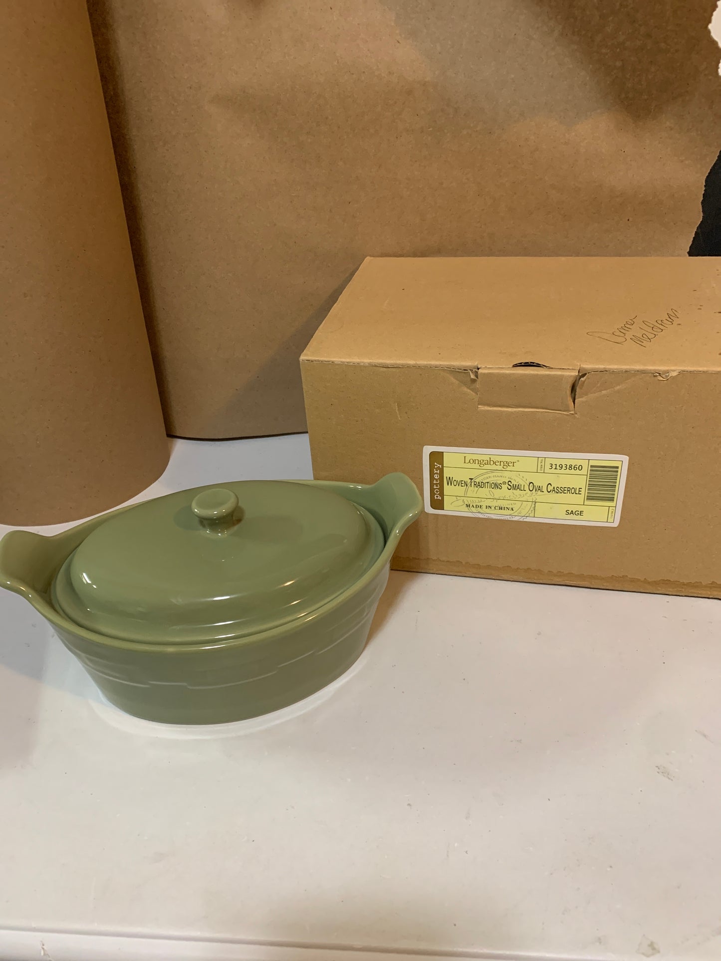 Longaberger Woven Traditions Small Oval Casserole Dish in Sage