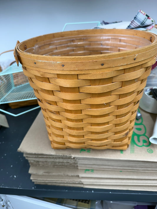 Longaberger 11” measuring basket with protector (protector is bent) and basket has some spots