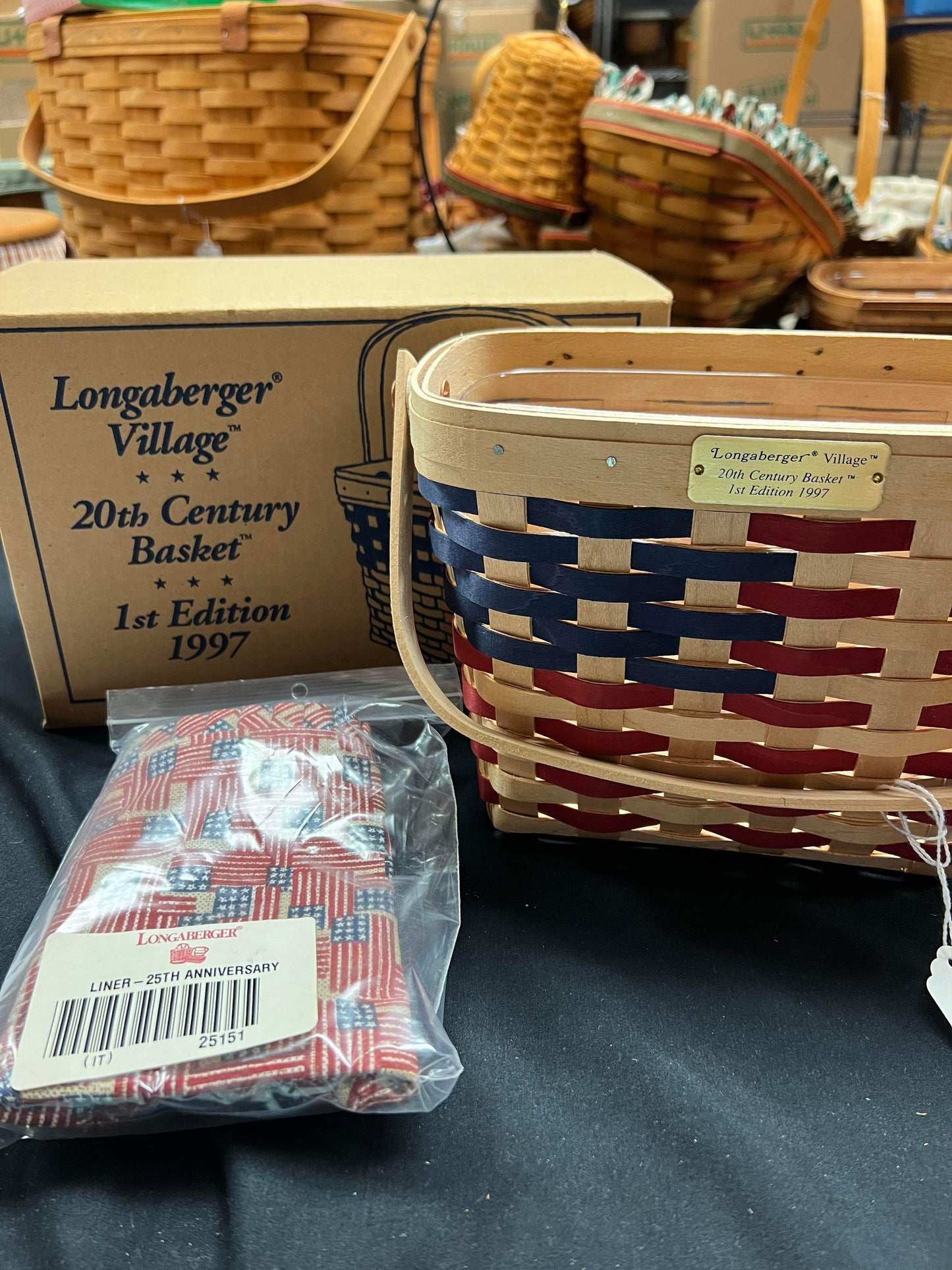 Longaberger 20th Century Basket 1 Edition 1997 with Liner, Protector and Tie On