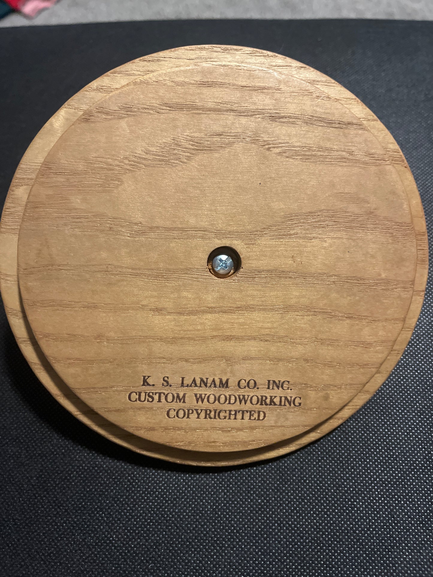K.S Lanam 6.5” round wooden lid - apple knob